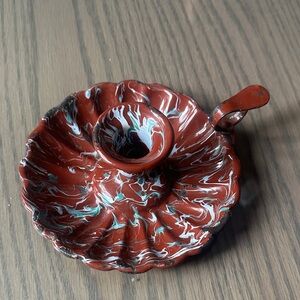 Vintage emerald Swirled Red and White Candle Holder